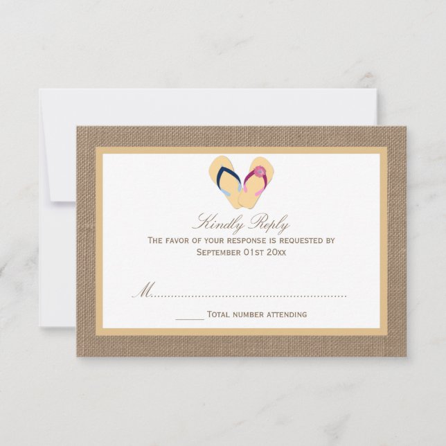 The Flip-Flop Sand Beach Burlap Wedding Collection RSVP Card (Front)