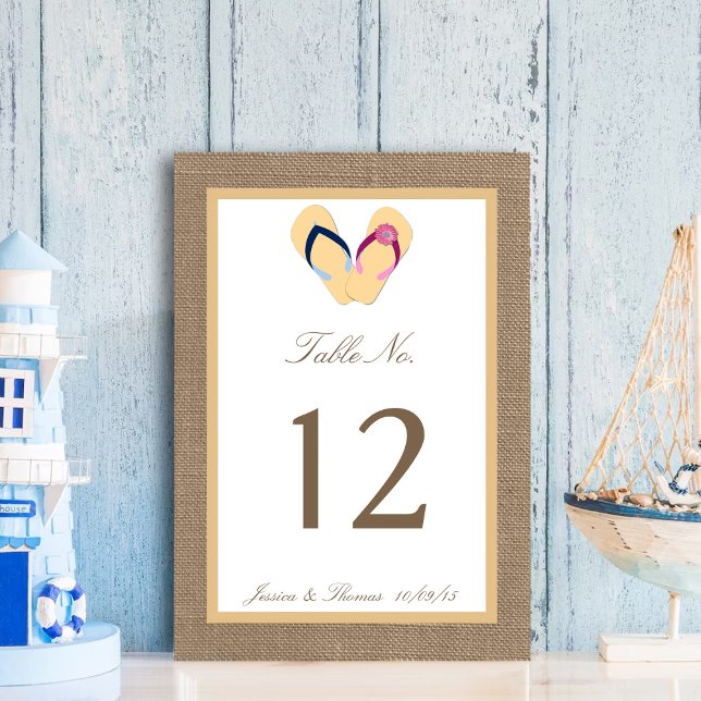 The Flip-Flop Sand Beach Burlap Wedding Collection Table Number (Creator Uploaded)