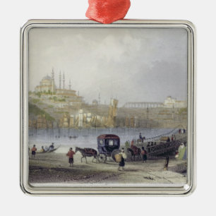 The Floating Bridge, Istanbul, engraved by J.C. Be Metal Ornament