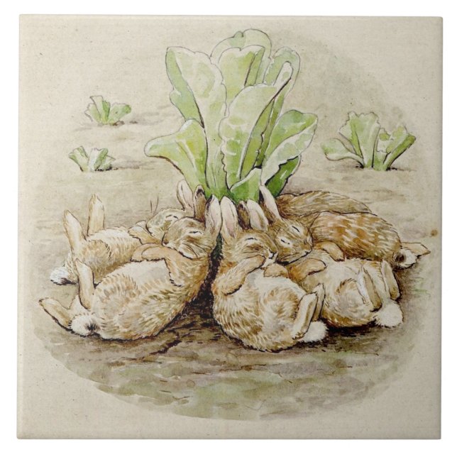 The Flopsy Bunnies Asleep (by Beatrix Potter) Ceramic Tile (Front)
