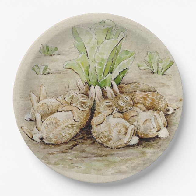 The Flopsy Bunnies Asleep (by Beatrix Potter) Paper Plates (Front)