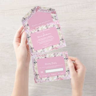 The floral script all in one Wedding invitation