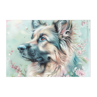 "The Floral Sentinel – German Shepherd watercolor Acrylic Print