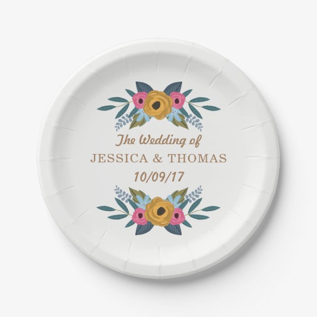 The Floral Wreath White Wedding Collection Paper Plates (Front)