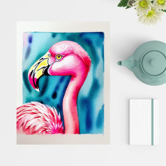 The Florida Flamingo, Vacation Watercolor Postcard