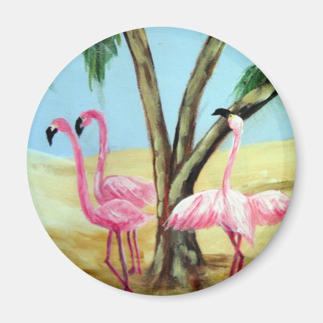 "The Florida Flamingos" Round Magnet (Front)