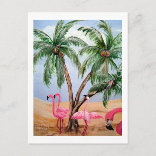 "The Florida Flamingos" Vertical Wildlife Postcard (Front)