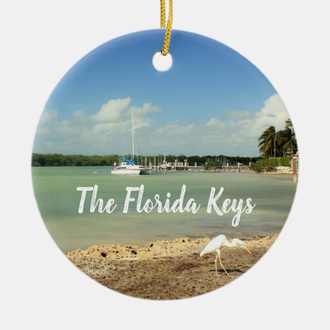 The Florida Keys photo photo with boat  Ceramic Ornament (Front)