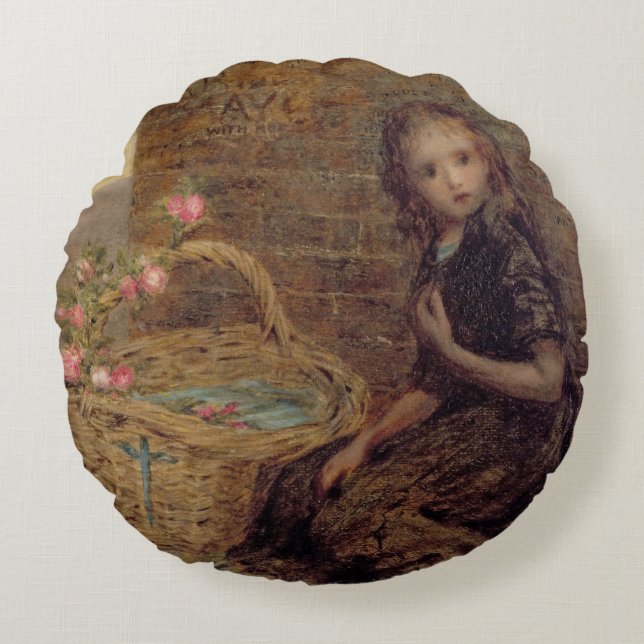 The Flower Girl, 1872 (oil on canvas) Round Pillow (Front)