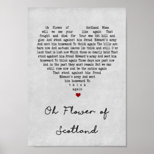 The Flower Of Scotland Grey Heart Song Lyric Print