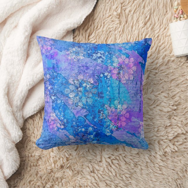 The Flowers Grow in Sapphire Pond Throw Pillow (Blanket)