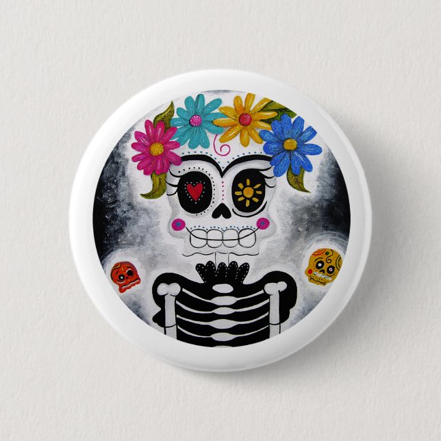 The Flowery Skull Pinback Button (Front)