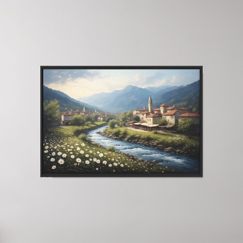 The Flowing Stream of the Alpine Village Canvas Print