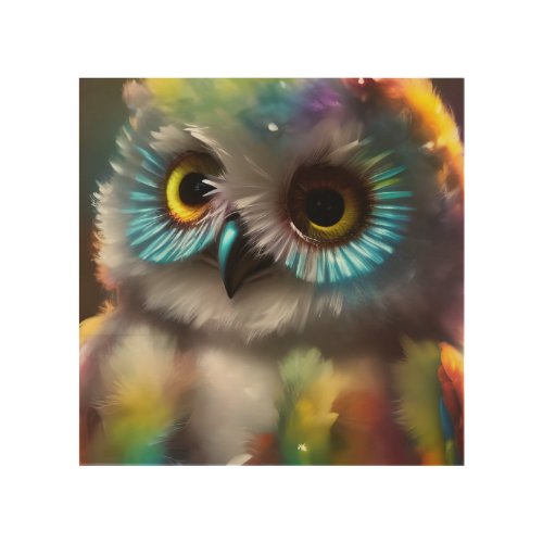 The Fluffy Colorful Owl Wood Wall Art