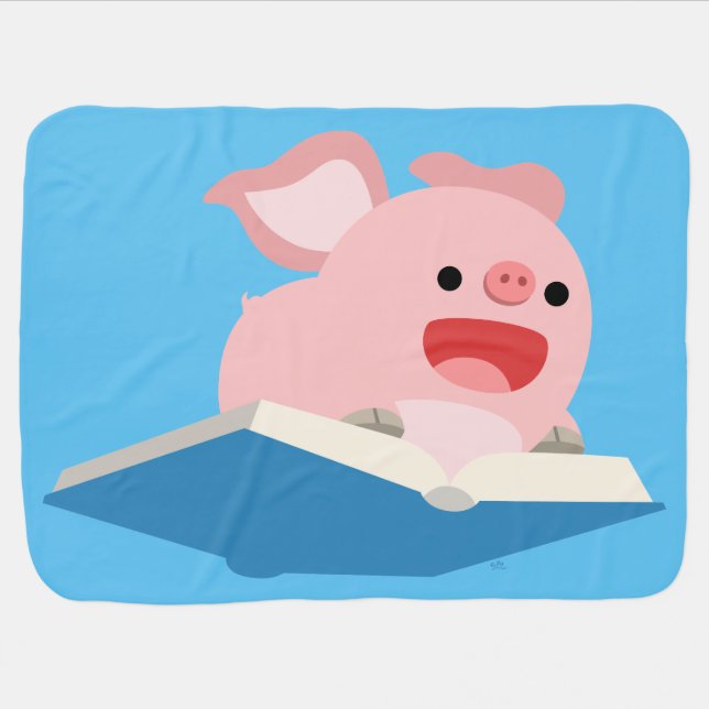 The Flying Book and Cartoon Pig Baby Blanket (Horizontal)