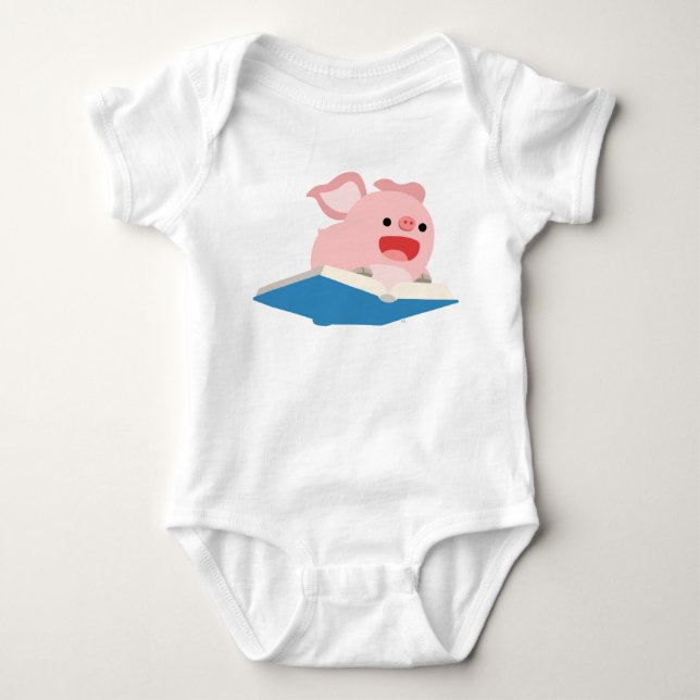 The Flying Book and Cartoon Pig Baby T-Shirt Bodysuit (Front)