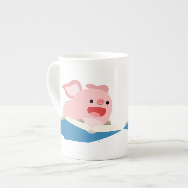 The Flying Book and Cartoon Pig Bone China Mug (Front Left)