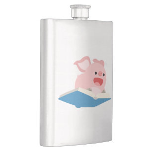 The Flying Book and Cartoon Pig Classic Flask