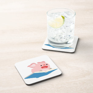 The Flying Book and Cartoon Pig Coasters Set
