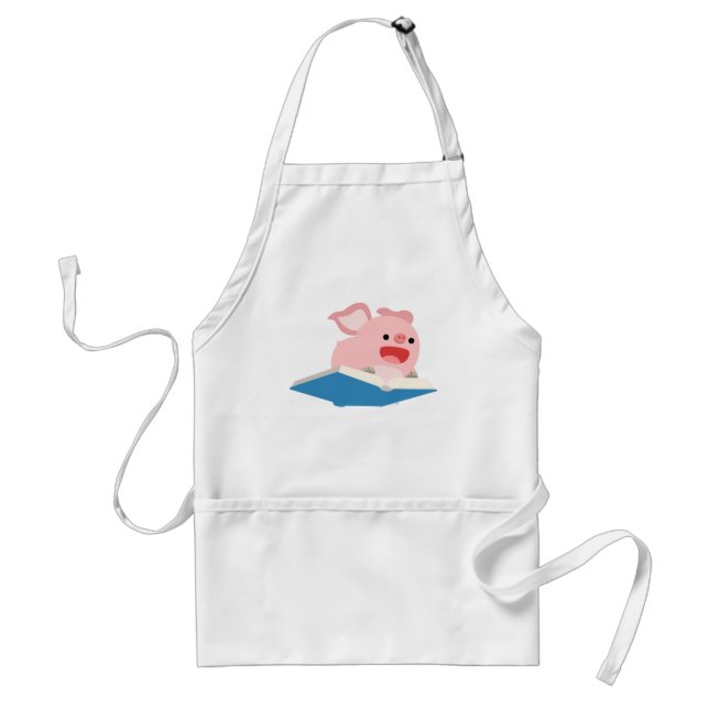 The Flying Book and Cartoon Pig Cooking Apron (Front)