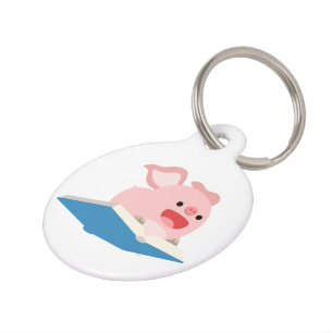 The Flying Book and Cartoon Pig Dog Tag