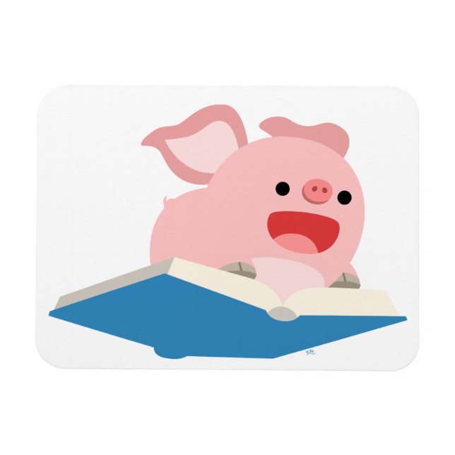 The Flying Book and Cartoon Pig Flexible Magnet (Horizontal)