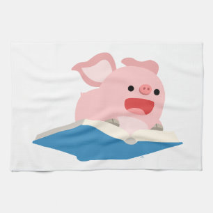 The Flying Book and Cartoon Pig Kitchen Towel