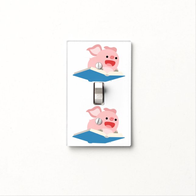 The Flying Book and Cartoon Pig Light Switch Cover (In Situ)