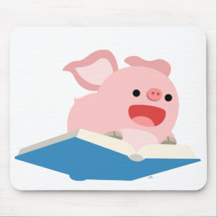 The Flying Book and Cartoon Pig Mousepad