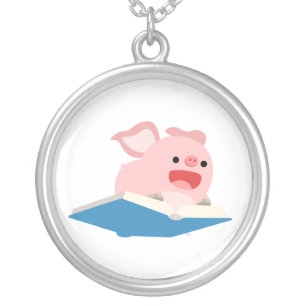 The Flying Book and Cartoon Pig Necklace