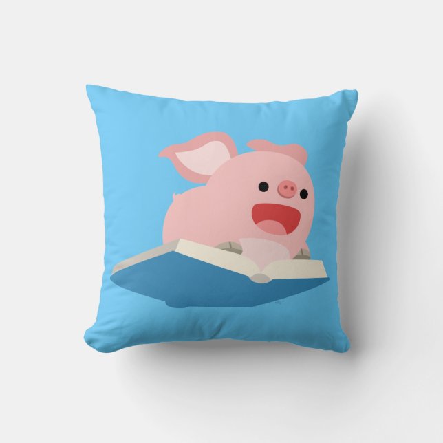 The Flying Book and Cartoon Pig Pillow (Front)