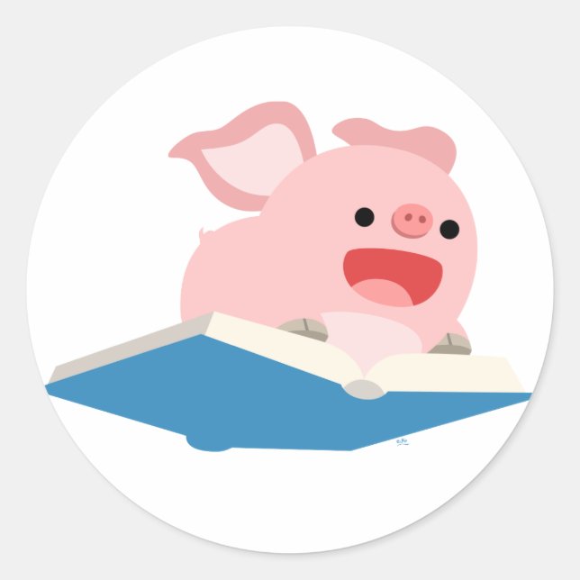 The Flying Book and Cartoon Pig Sticker (Front)
