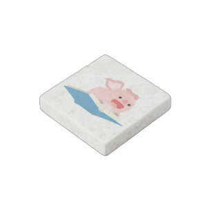 The Flying Book and Cartoon Pig Stone Magnet
