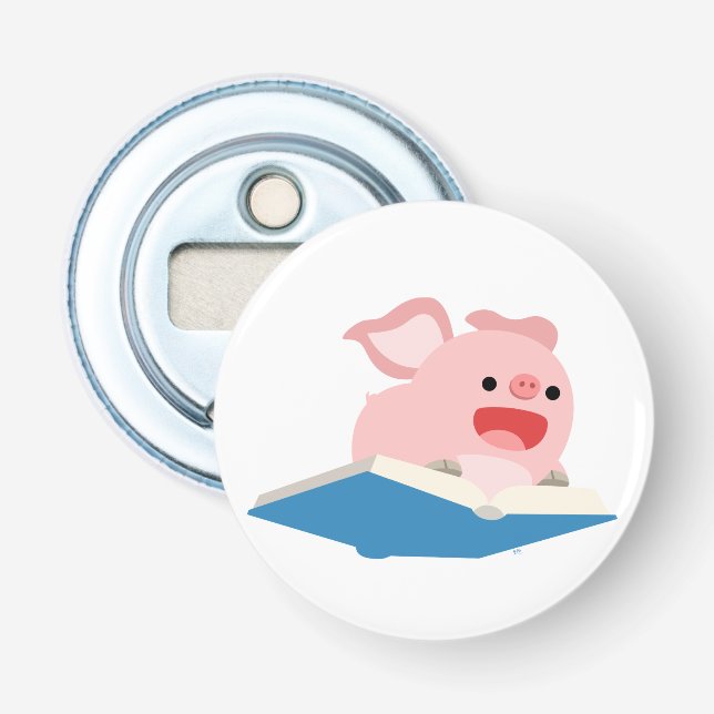 The Flying Book: Cartoon Pig Button Bottle Opener (Front)