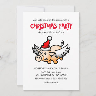 The Flying Christmas Pig Party Invitation
