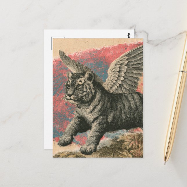 The Flying Tiger Mixed Media Collage Postcard (Front/Back In Situ)