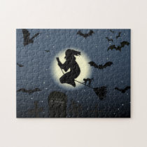 the flying witch halloween scene jigsaw puzzle