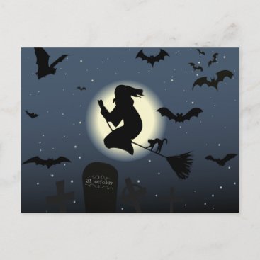 the flying witch halloween scene postcard
