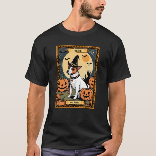 The Fool Jack Russell Halloween Tarot Card T-Shirt (Front)