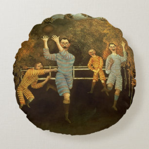 The Football players,1908 (oil on canvas) Round Pillow