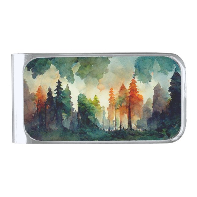 The Forest (nature) Silver Finish Money Clip (Front)