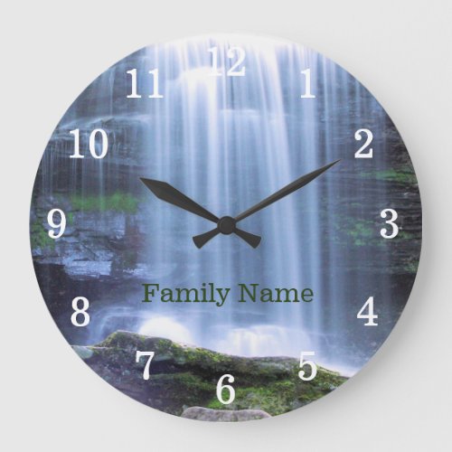 The Forest Waterfall Family Name Large Clock