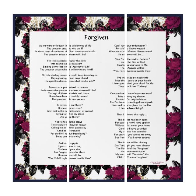 The Forgiven . Rose Floral Triptych Art. (Front)