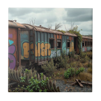 The Forgotten Railway – Abandoned Graffiti Train Ceramic Tile