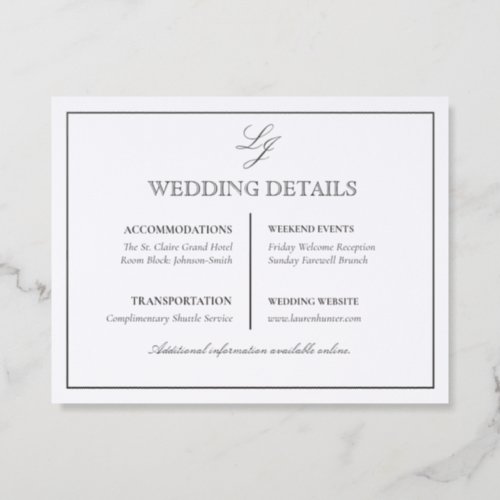 The Formal Edit | Monogram Minimal Wedding Details Letterpress Enclosure Card