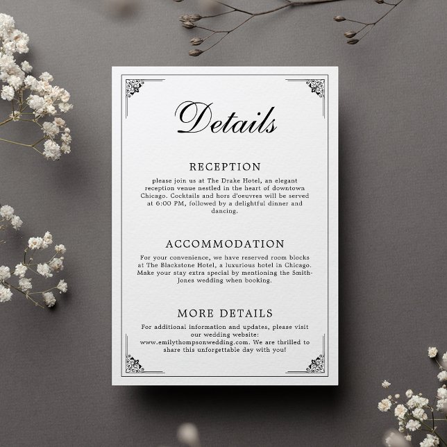 The Formal Elegant Black and White Wedding Details Enclosure Card (Creator Uploaded)