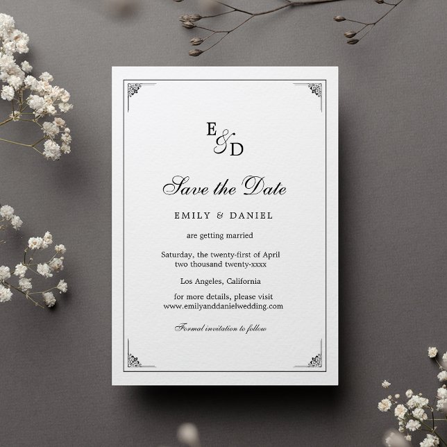 The Formal Elegant Black and White Wedding Save The Date (Creator Uploaded)
