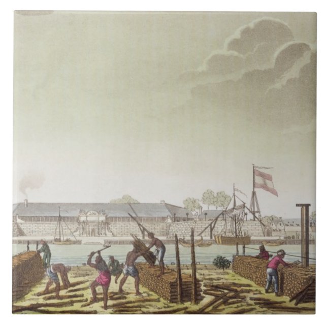 The Fort at Batavia with Native Loggers, plate 50 Ceramic Tile (Front)