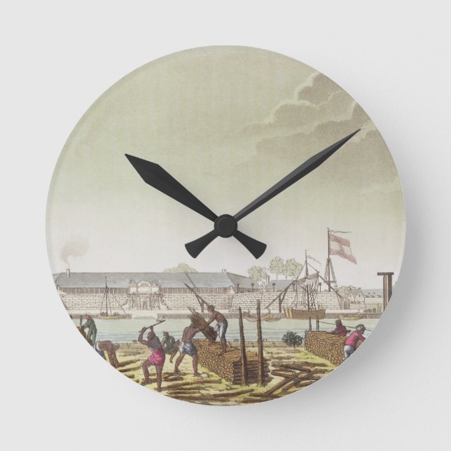 The Fort at Batavia with Native Loggers, plate 50 Round Clock (Front)