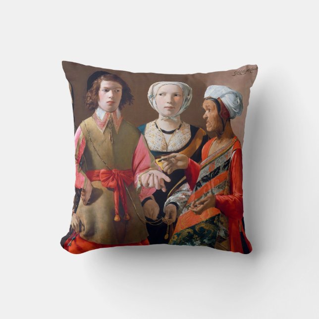 The Fortune Teller, La Tour Throw Pillow (Front)